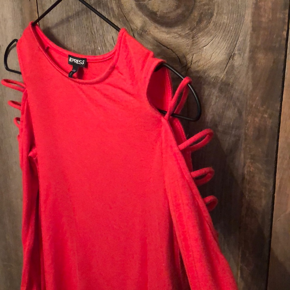 Express Cold Shoulder Strappy Top in Red Size XS